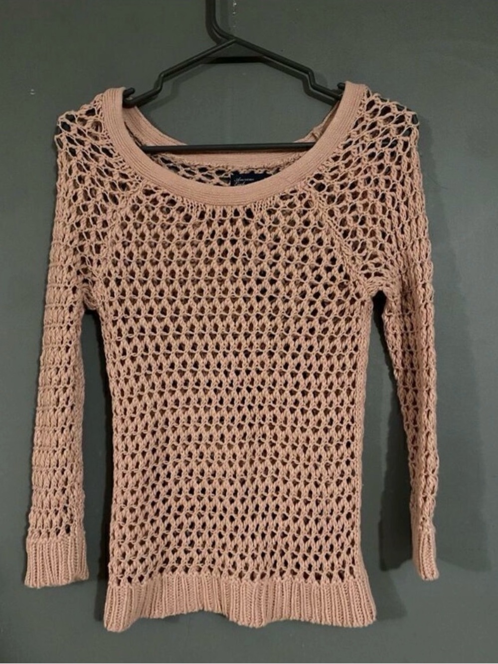 American Eagle Outfitters Pink Open-Knit Scoop Neck Sweater